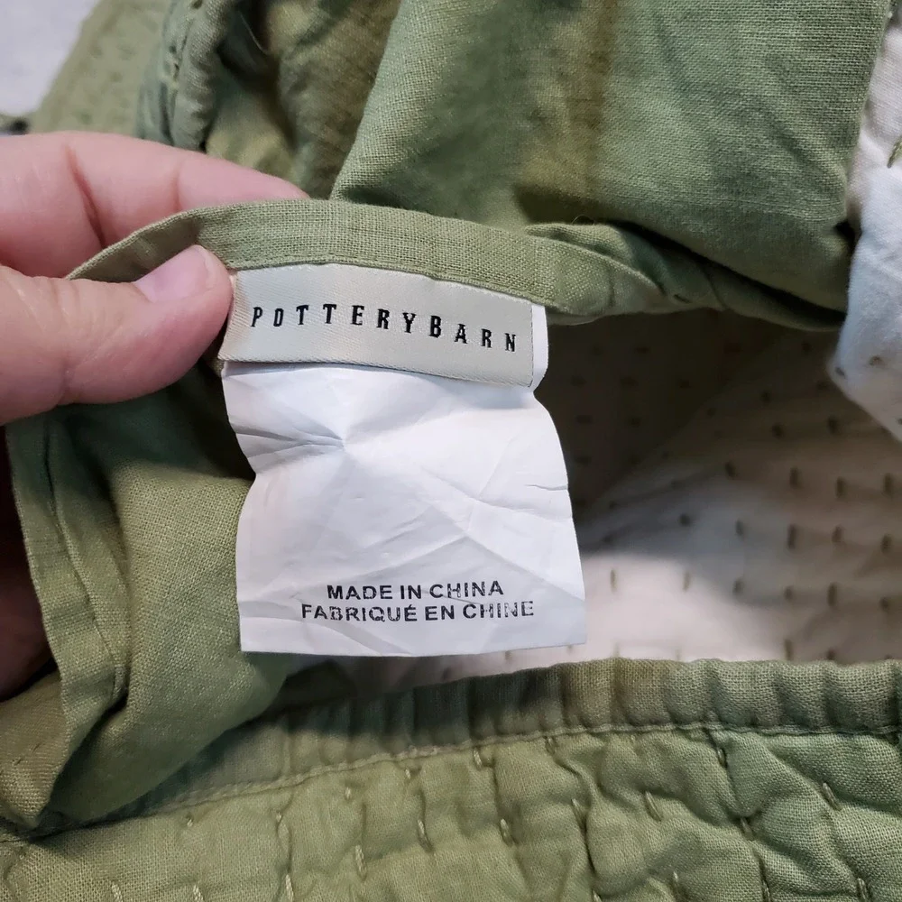 Pottery Barn Sage Celery Green Linen Pick Stitch Standard Pillowcases Sham Set 3